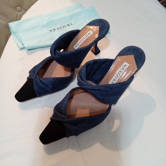 Aquazzura 75mm Twist Denim Mule Pumps  Size 8.5 - Picture 3 of 6
